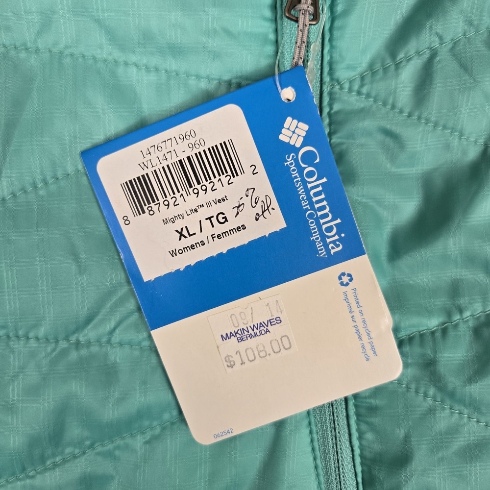 Columbia Puffer Vest Womens XL Omni-Heat Mighty Lite III Full Zip Green NWT - Picture 6 of 11